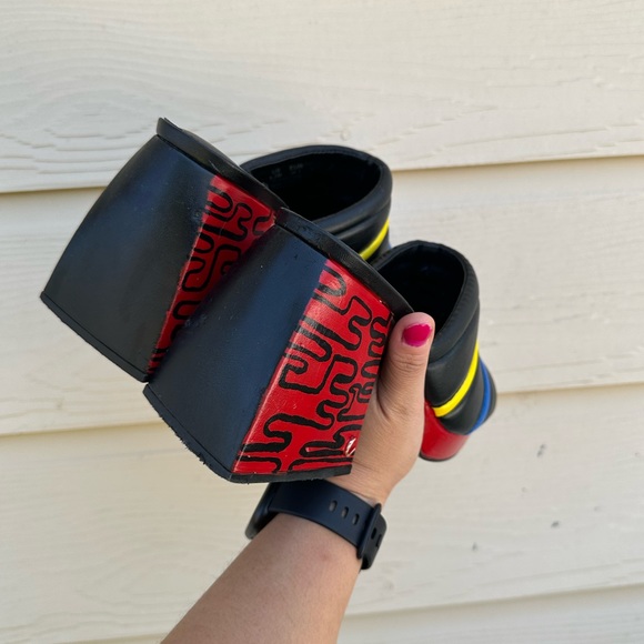 CUSTOM PAINTED Black Leather Platform Black Heels ‼️ - Picture 7 of 8